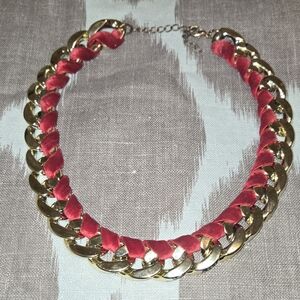 Costume Vintage  Necklace Red Vekvet With Gold Links.
